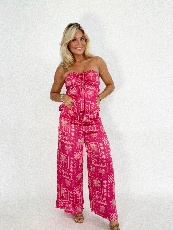 Floral Prints Pink Palm Printed Pants