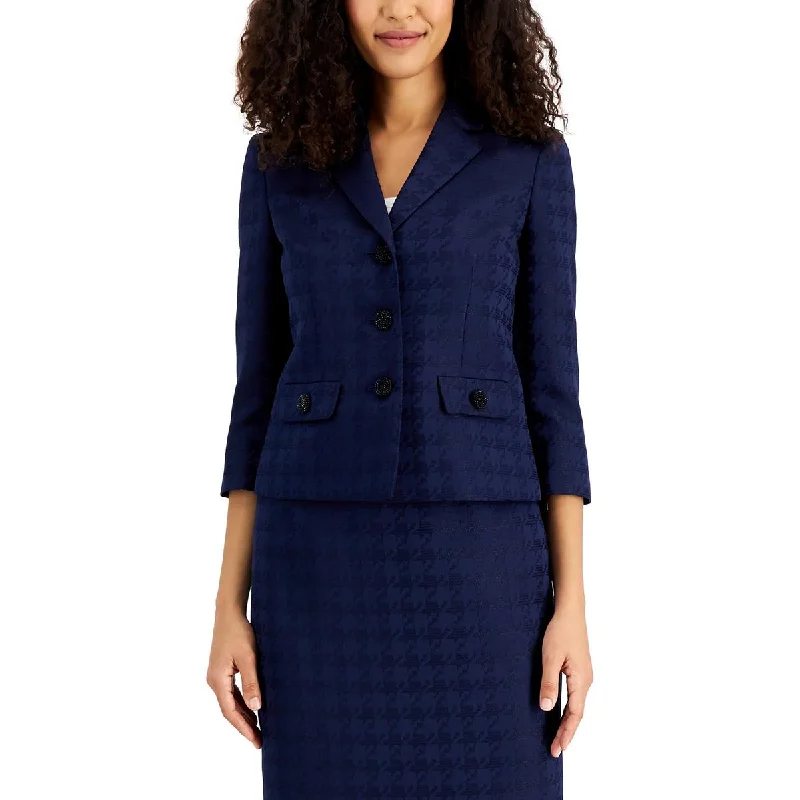Modern Tailoring Le Suit Womens Petites Jacquard Houndstooth Double-Breasted Blazer