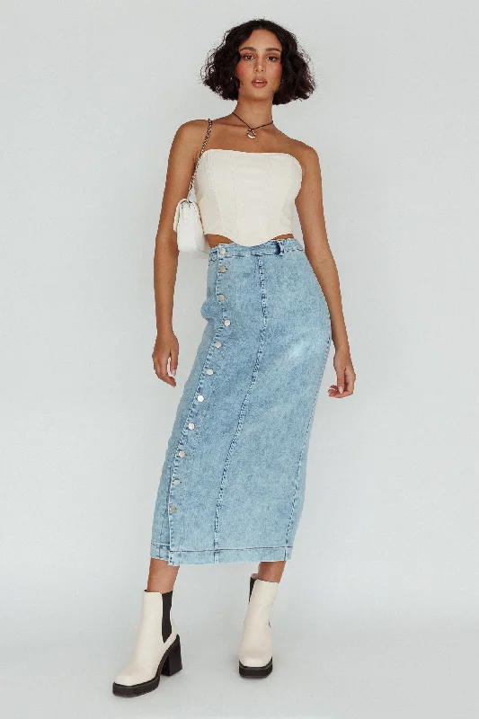 Multifunctional Style Angelica Side Button-Up Midi Skirt Denim