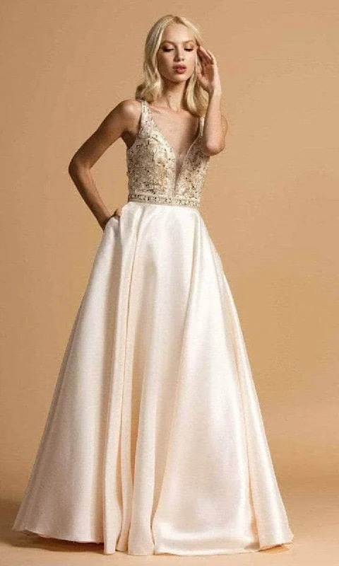 Lazy Home Aspeed Design - Scoop Back Satin Prom Dress L2183 - 1 pc Champagne In Size S Available