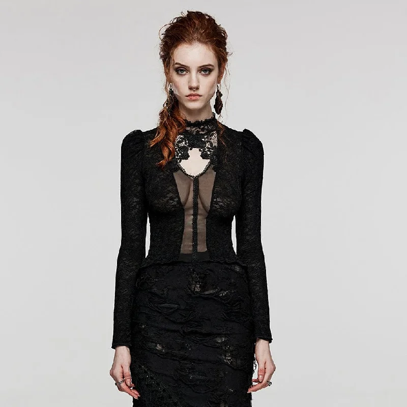 Short Design Women's Gothic Plunging Lace-up Lace Shirt