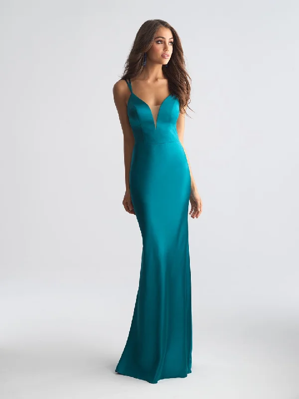 British Style Madison James - Deep V-neck Stretch Satin Sheath Dress 18-723 - 2 pcs Teal In Size 6 and 8 Available British Style Madison James - Deep V-neck Stretch Satin Sheath Dress 18-723 - 2 pcs Teal In Size 6 and 8 Available