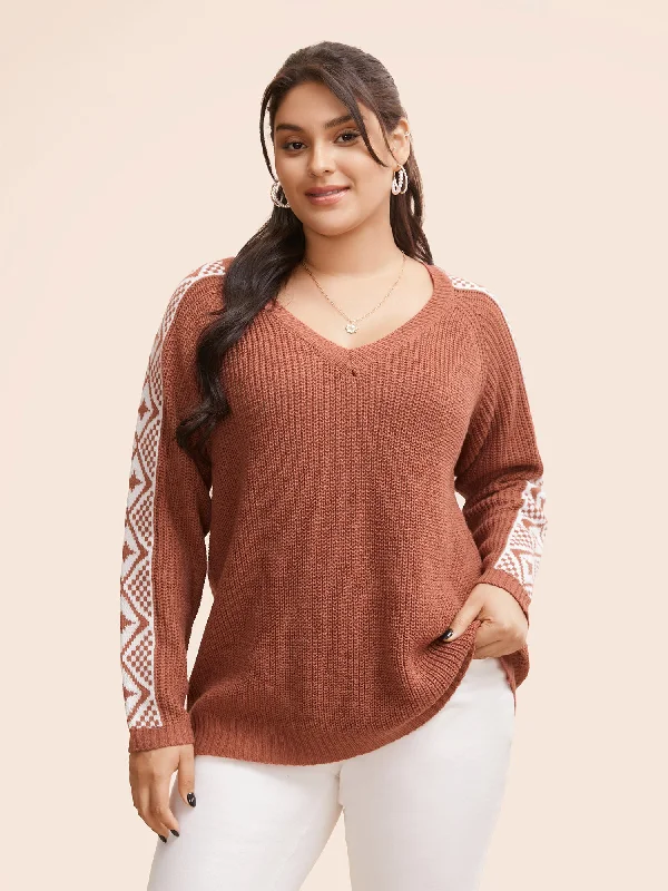 Elegant Wear V Neck Bandana Raglan Sleeve Pullover