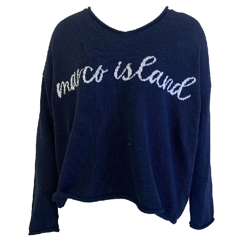 Avant-garde Design Island Trends Summer V-Neck Sweater - Navy
