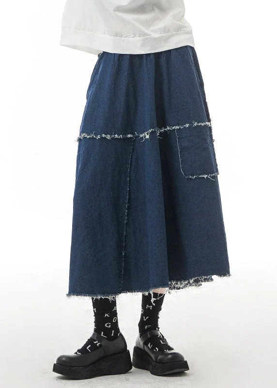 Personalized Outfit Unique Blue elastic waist side open Patchwork Skirts Spring
