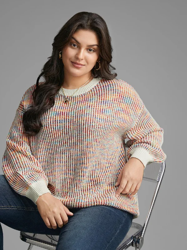 Sports And Leisure Round Neck Texture Contrast Heather Pullover