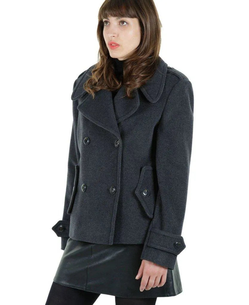 British Style Tailored Harris Tweed Contrast Short Pea Coat (MACKENZIE)