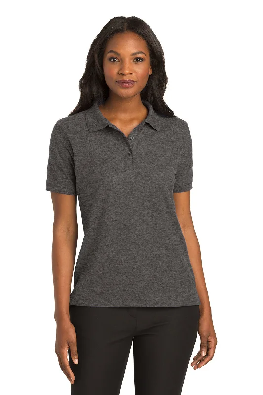 Personalized Series Port Authority Womens Silk Touch Wrinkle Resistant Short Sleeve Polo Shirt - Heather Charcoal Grey