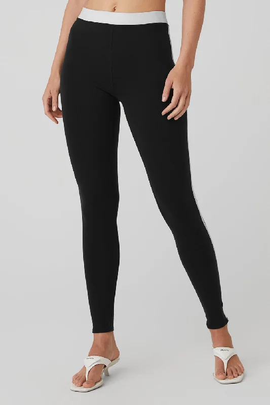 Comfortable And Cold-proof Airbrush High-Waist Streamlined Legging - Black/White