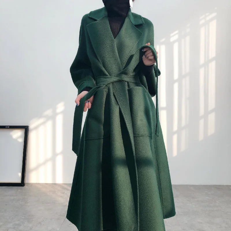 British Fashion Luxury Woolen Winter Long Overcoat for Women