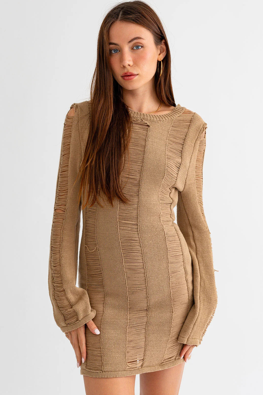 Personalized Design Distressed Cotton See-Through Bodycon Mini Dress