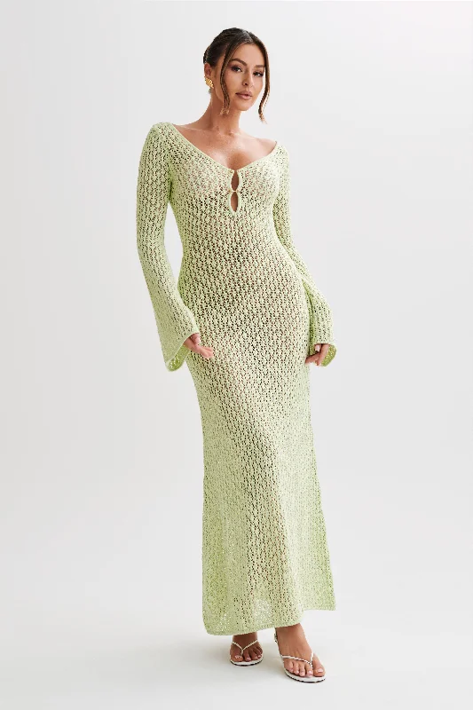 Avant-garde Design Kayleigh Crochet Fishtail Flare Sleeve Maxi Dress - Seafoam Green