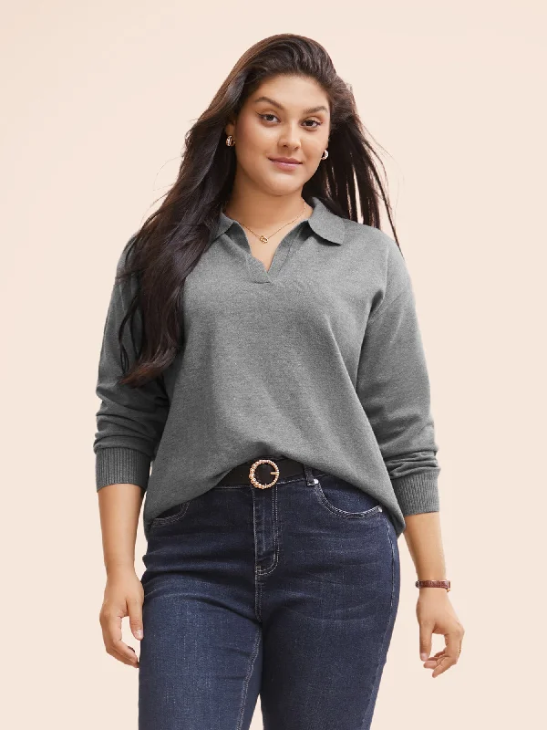 Personalized Series Polo Neck Drop Shoulder Sleeve Soft Pullover