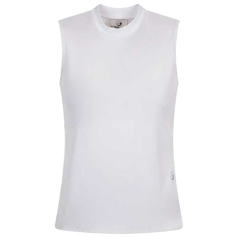 Spring Fashion Womens Sleeveless Mock Neck Rib Top White - 2025