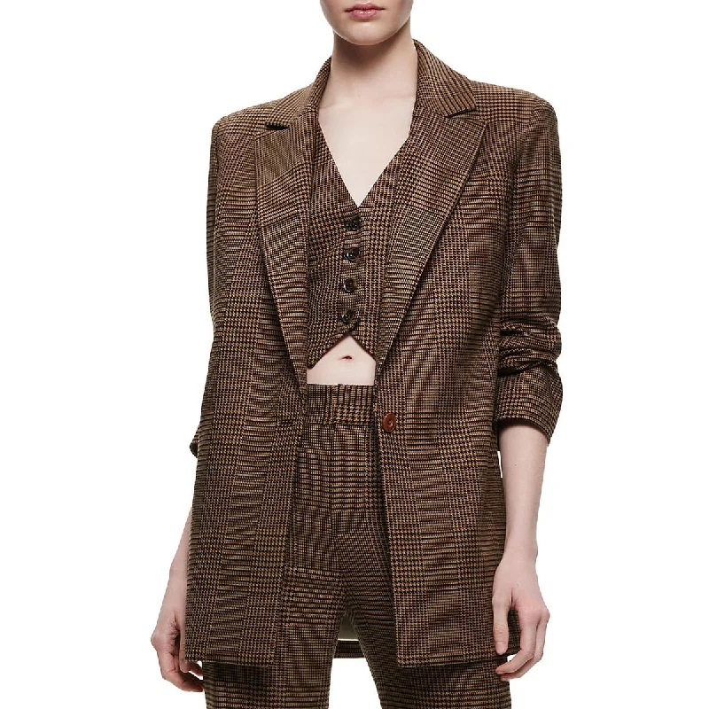 Unique Prints Alice and Olivia Womens Colley Woven Houndstooth One-Button Blazer
