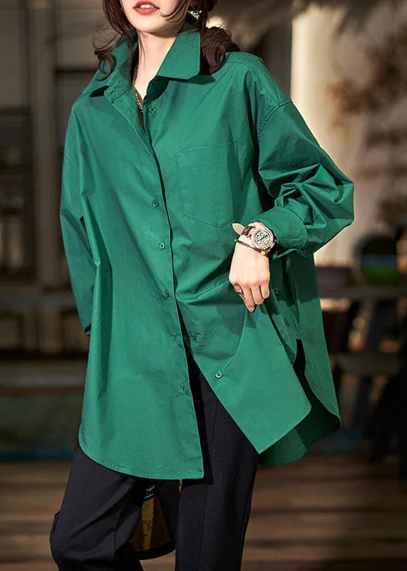 Youthful Vitality Plus Size Green Peter Pan Collar Button Patchwork Cotton Shirts Long Sleeve Youthful Vitality Plus Size Green Peter Pan Collar Button Patchwork Cotton Shirts Long Sleeve