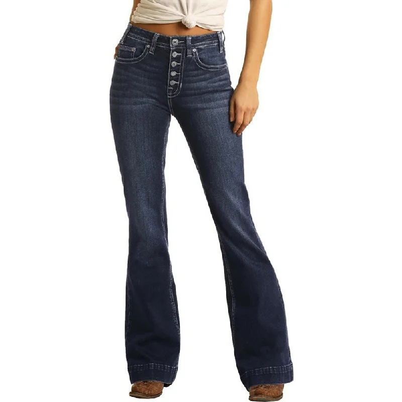 Fashionable Prints Rock & Roll Womens High Rise Extra Stretch Button Fly Trouser Jeans - W8H4165-43