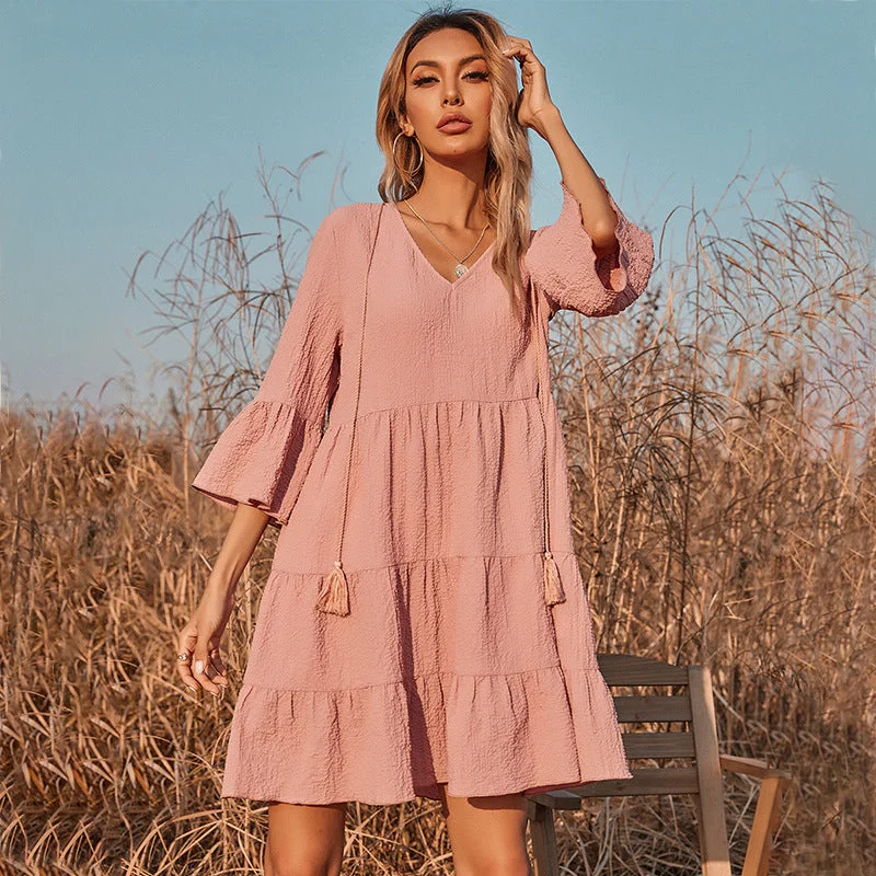 Trendy And Casual Good Karma Cotton Tiered Babydoll Tunic - Dusty Rose