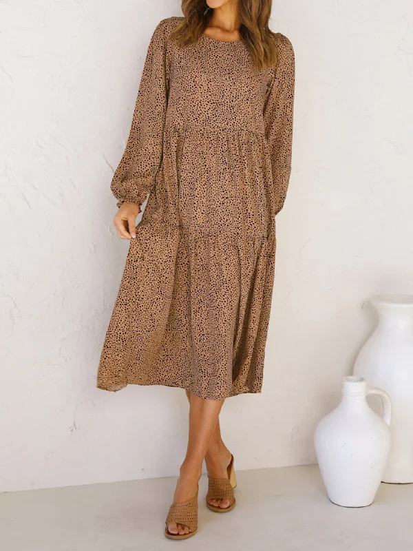 Bright Colors KittenAlarm - long sleeve leopard pleated dress