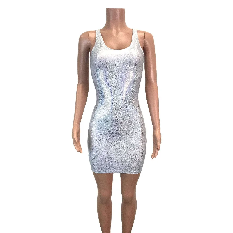 British Fashion Silver Holographic Bodycon Dress