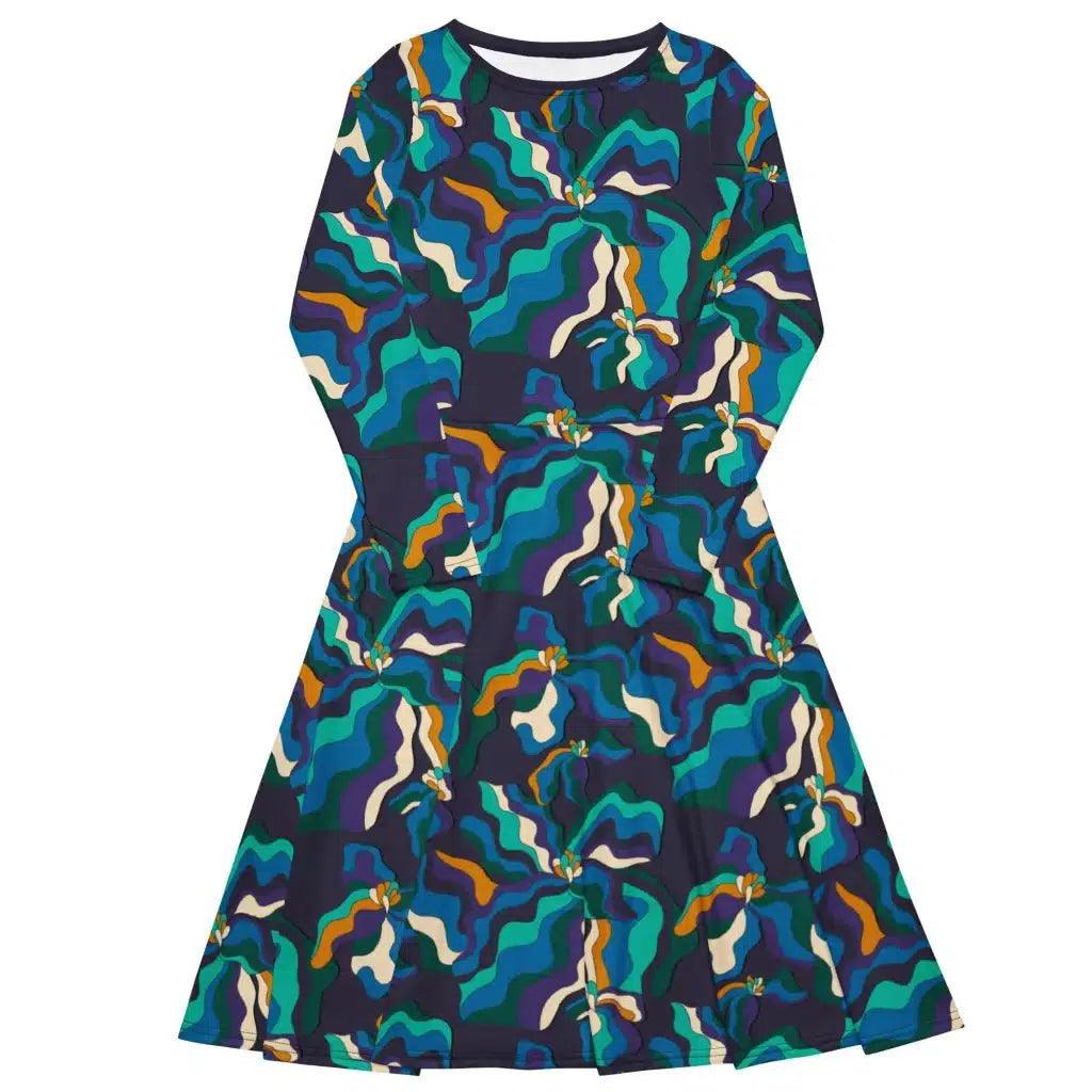 Comfortable Series SASSY IRIS purple - Midi dress with long sleeves and pockets