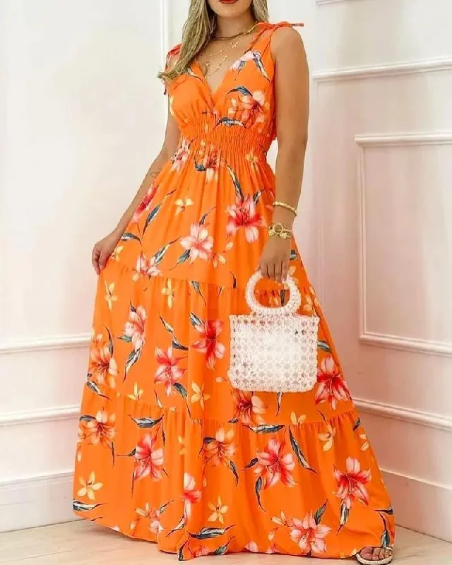 Fashion Selection Farhan Floral Strapless Smocked Maxi Dress - Rust