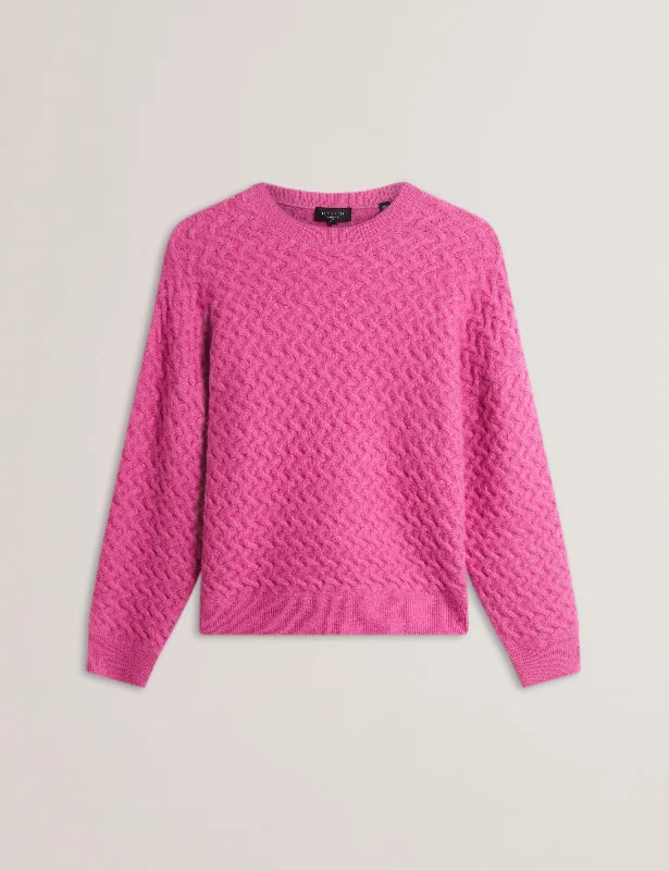 Fashion Innovation Morlea Horizontal Cable Relaxed Fit Sweater Brt-Pink