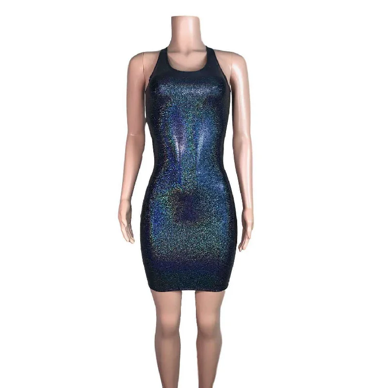 Street Charm Black Holographic Bodycon Dress