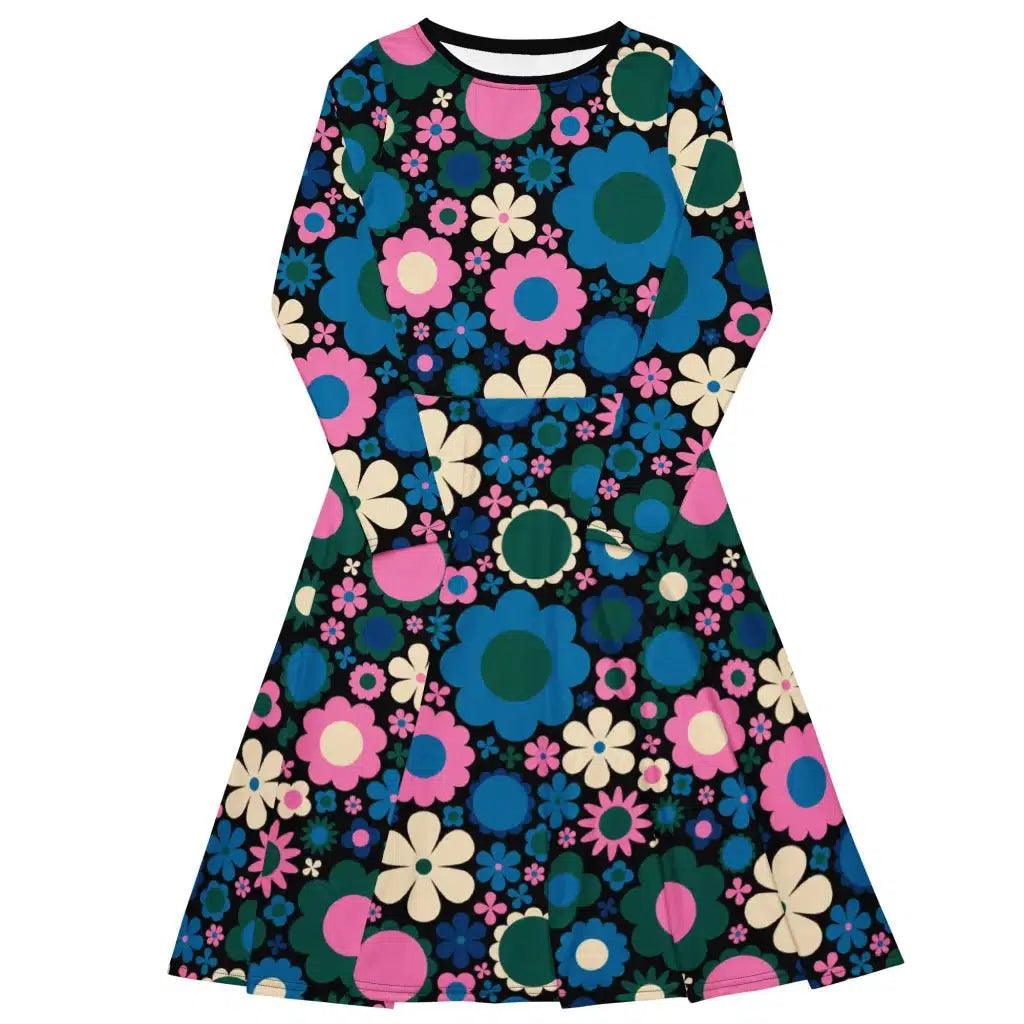 Fresh And Capable BLOOMPOP blue pink 2 - Midi dress with long sleeves and pockets