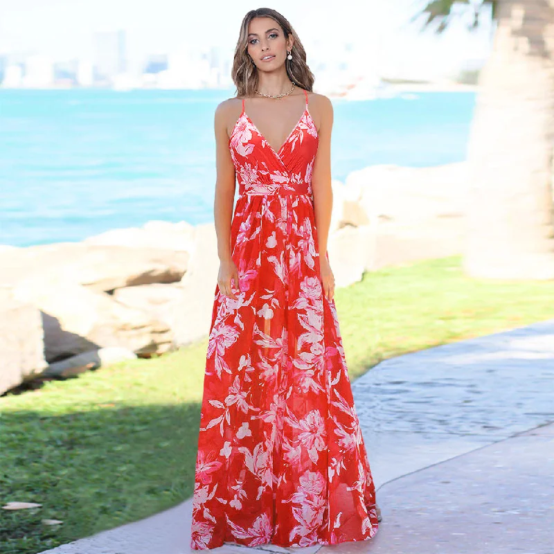 New Products Hues Of Autumn Floral Lace Maxi Dress - Wine - FINAL SALE