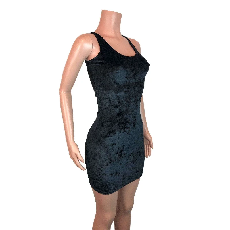 Simple And Comfortable Black Crushed Velvet Bodycon Dress