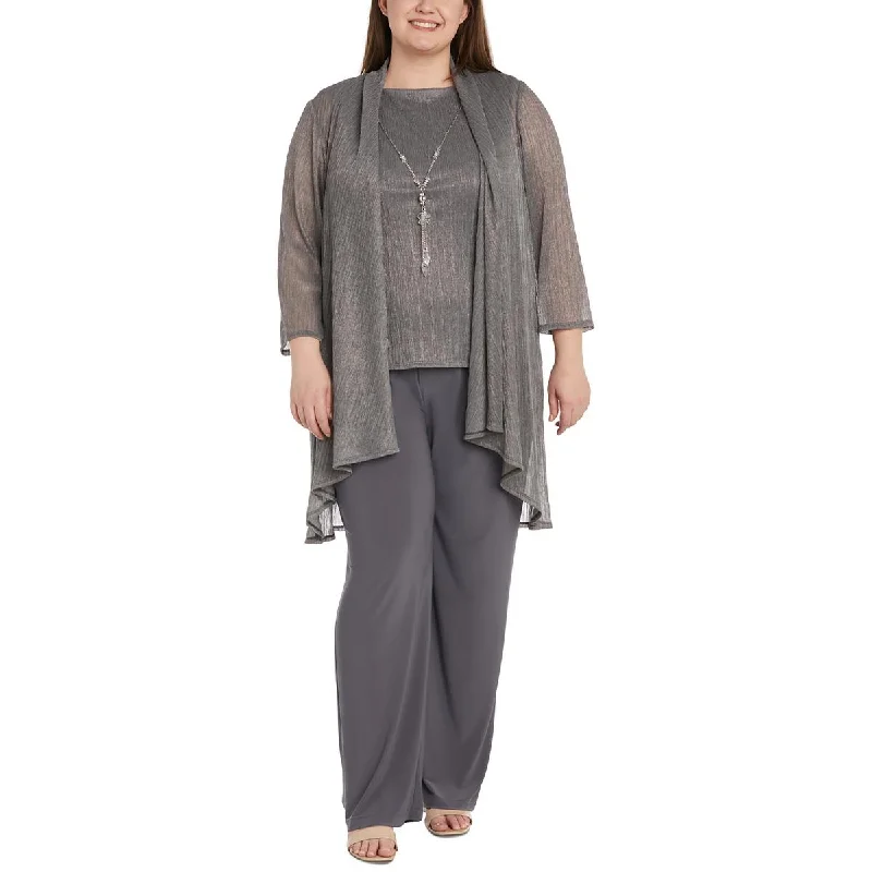 Sports Trend R&M Richards Womens Plus 3PC Metallic Open-Front Blazer