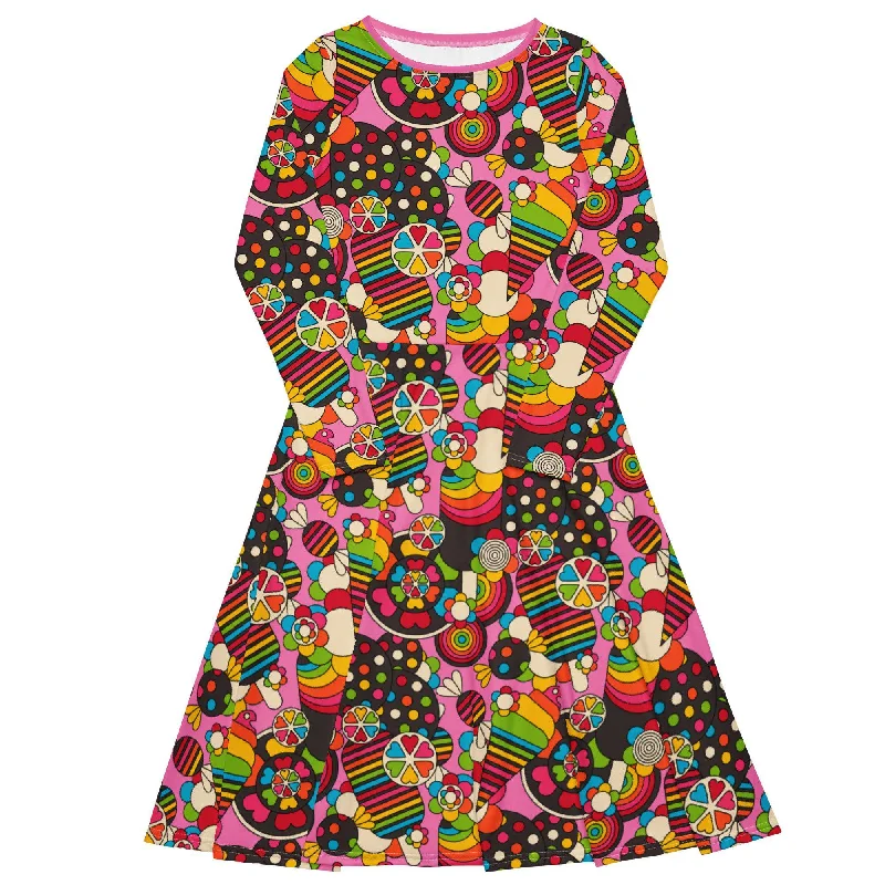 Basic Version SWEET FREAK pink - Midi dress with long sleeves and pockets