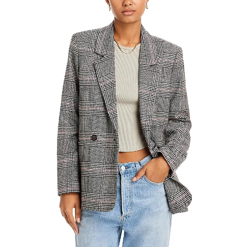 Cute Design Anine Bing Womens Plaid Wool Double-Breasted Blazer