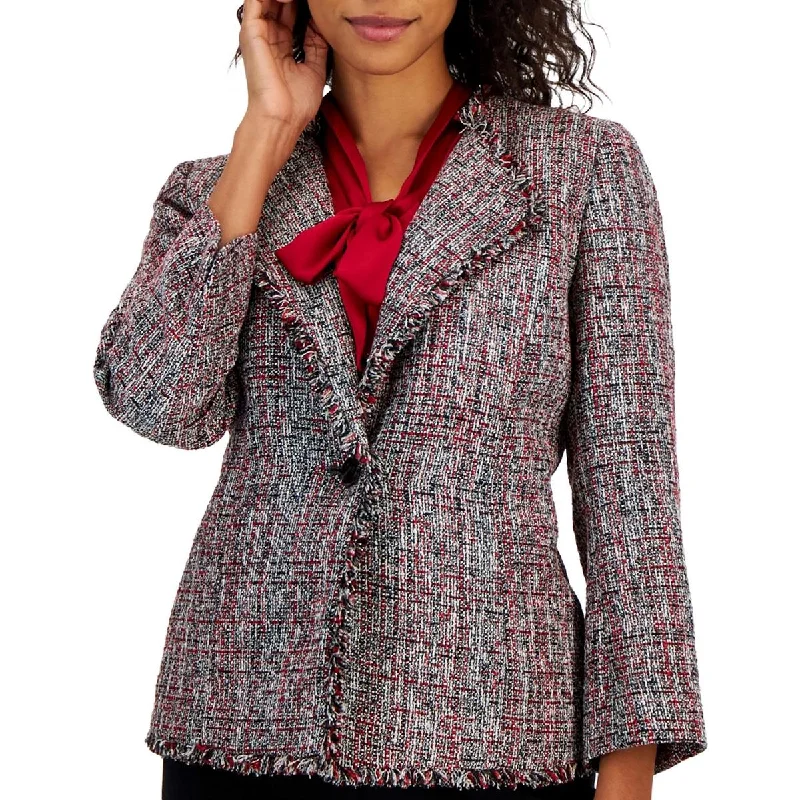 Fashionable And Versatile Kasper Womens Fringe Tweed One-Button Blazer