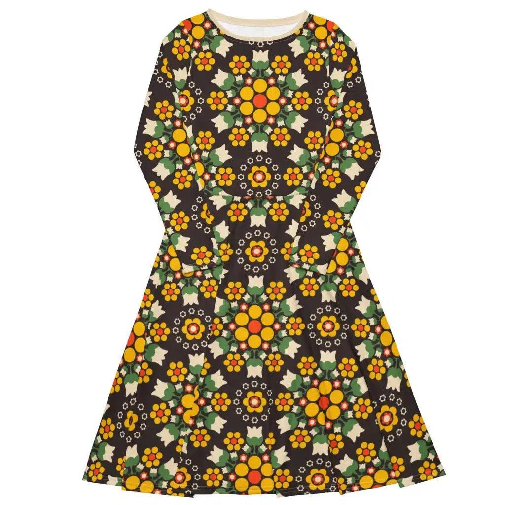 Celebrity Picks BERRY DANCE yellow brown - Midi dress with long sleeves and pockets
