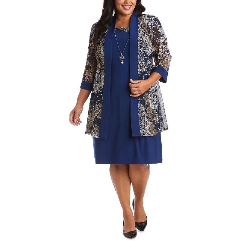 Unique Prints R&M Richards Womens Plus Printed Cardigan Open-Front Blazer