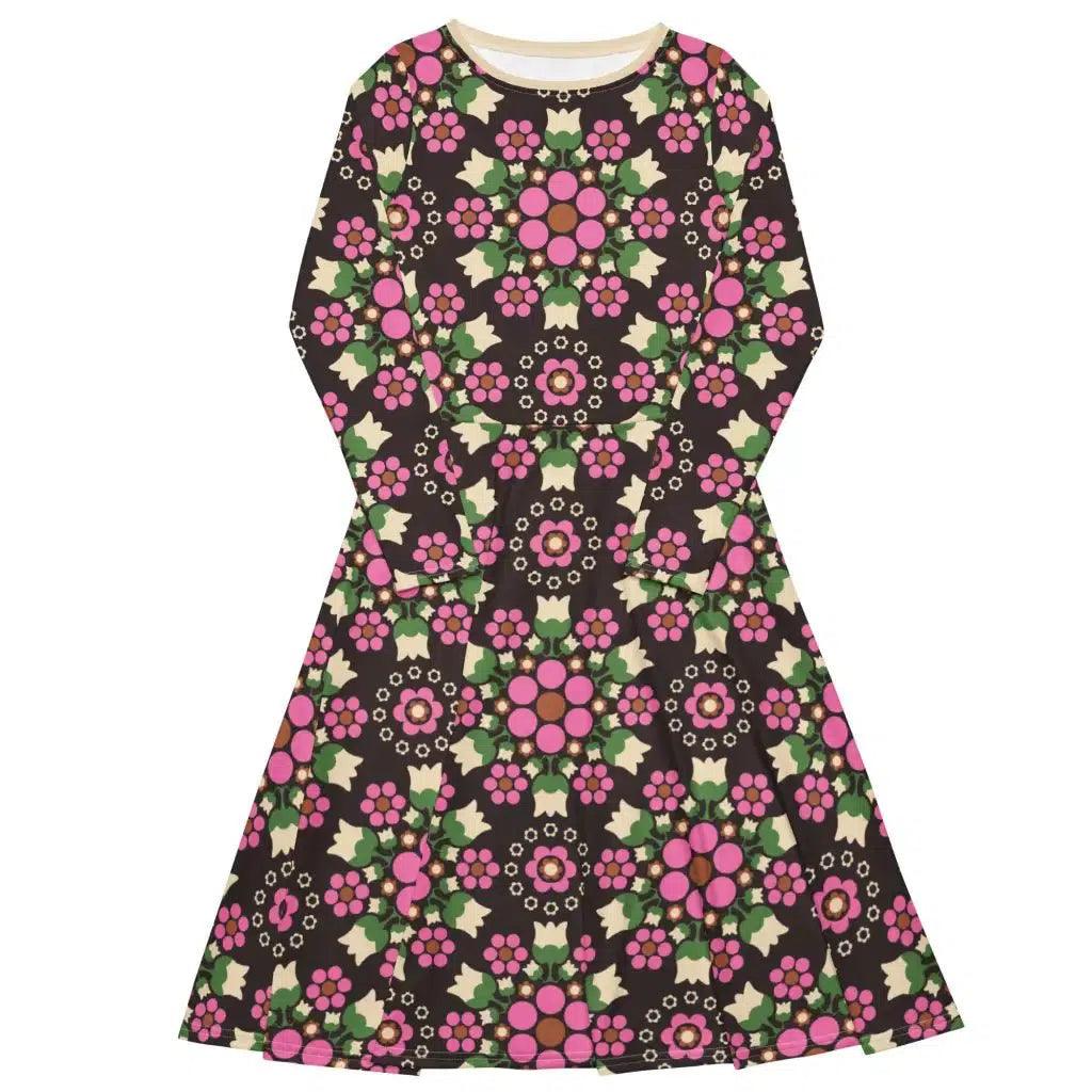 Must-have For Fashion BERRY DANCE pink brown - Midi dress with long sleeves and pockets
