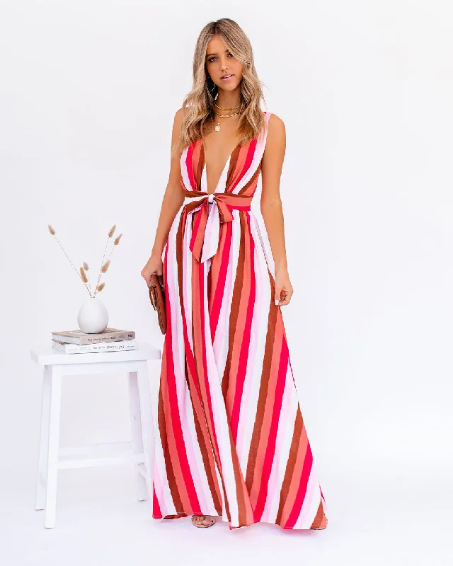 Urban Style Happy Hues Striped Tie Front Maxi Dress
