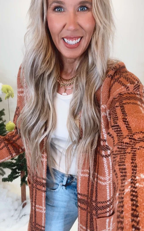 Artistic Temperament Toffee Jacquard Check Open Front Cardigan - Final Sale