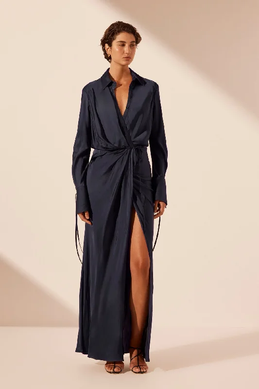 High Street Fashion SHAE DRAPED SHIRT MAXI DRESS - AEGEAN BLUE