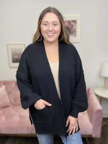 Age-reducing Style Textured Women's Relaxed Open Front Cardigan