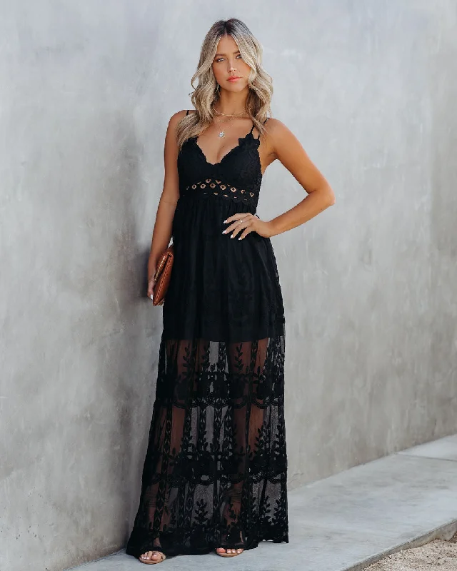 Retro Prints Invite Tranquility Lace Maxi Dress - Black - FINAL SALE