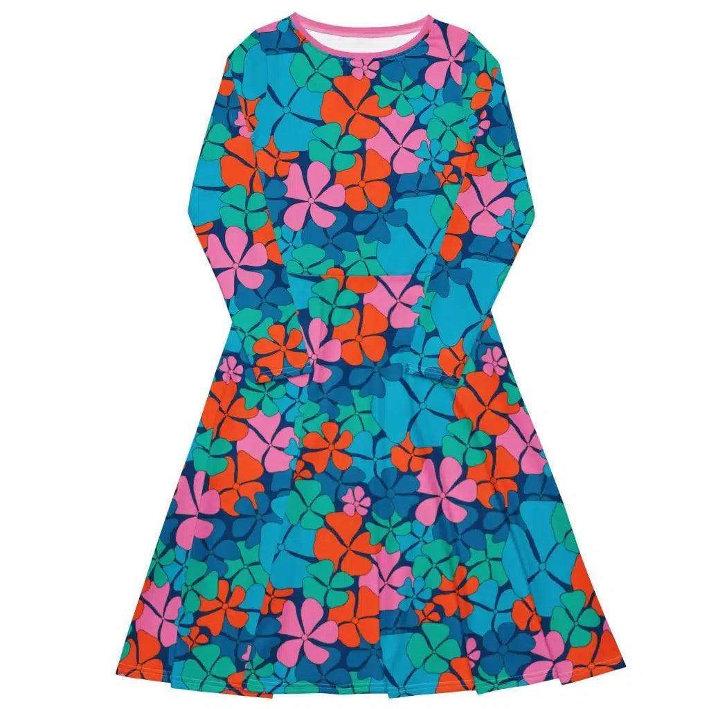 Cute Design ADELIE orange blue - Midi dress with long sleeves and pockets