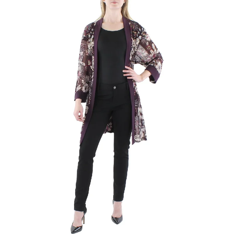Fashion Design R&M Richards Womens Plus Mesh Floral Duster Blazer