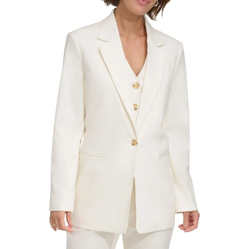 British Style DKNY Womens Solid Linen One-Button Blazer