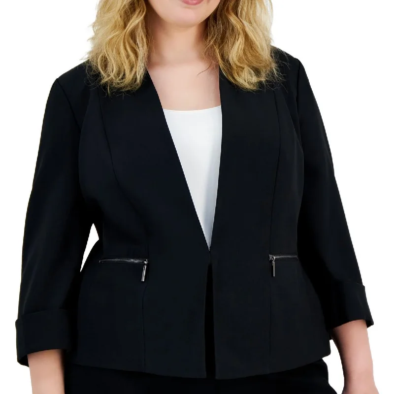 Retro Fashion Kasper Womens Plus Zipper  Collarless Blazer