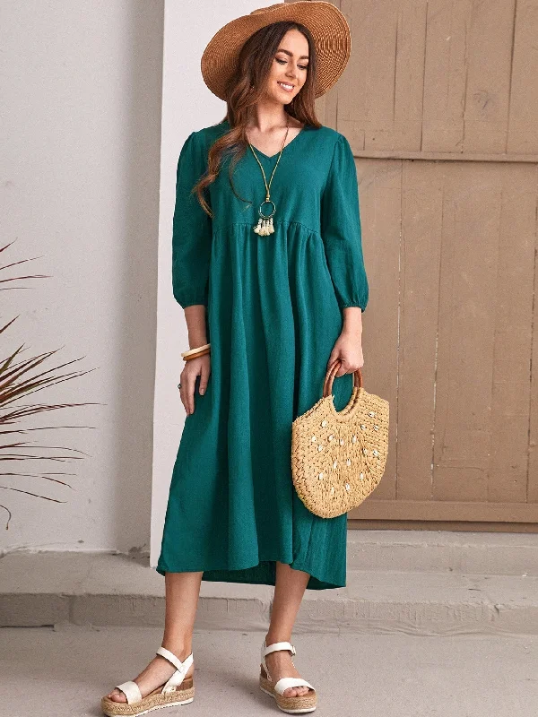 Fashion Selection KittenAlarm - Solid Oversized Shirred Waist Dress