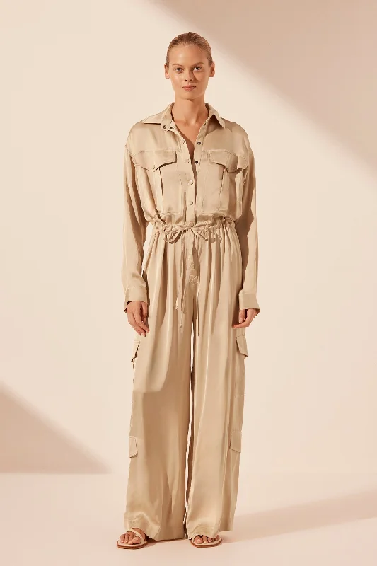 Personalized Outfit SHAE DRAWSTRING UTILITY JUMPSUIT - OAT