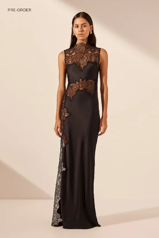 Bright Colors JAMILA LACE HIGH NECK MAXI DRESS - BLACK